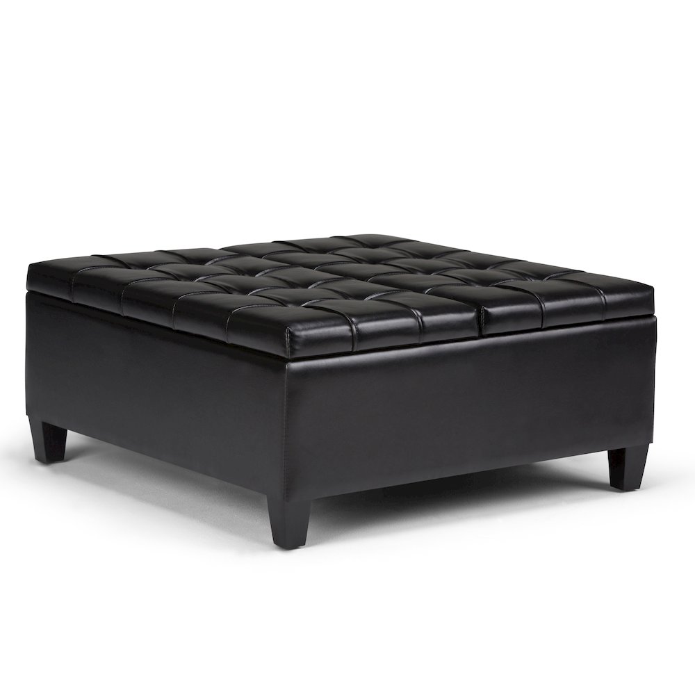 Harrison Coffee Table Storage Ottoman In Midnight Black Vegan Faux Leather. Picture 1
