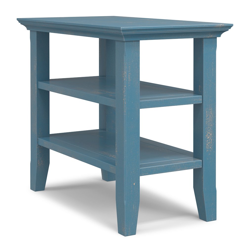 14 Wide Solid Wood Transitional Narrow Side Table in Distressed Coastal Blue. Picture 1