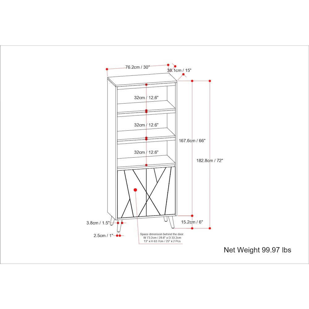 Jager Solid Mango Wood Bookshelf With Doors In Natural. Picture 6