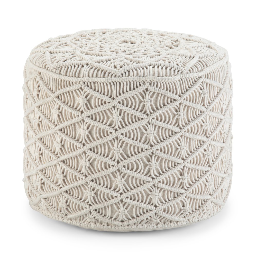 Coates Round Macrame Pouf In Natural Cotton. Picture 1