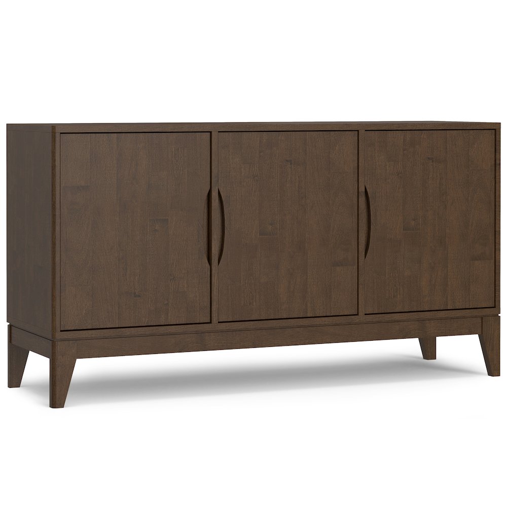 Harper Solid Hardwood 3 Door Sideboard Buffet / Storage Cabinet In Walnut Brown. Picture 1