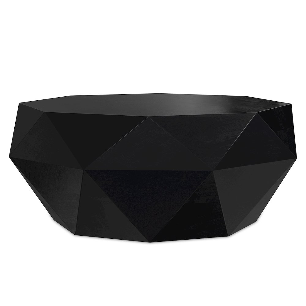 SOLID ACACIA WOOD 35 inch Wide Irregular Contemporary Coffee Table in Black. Picture 1