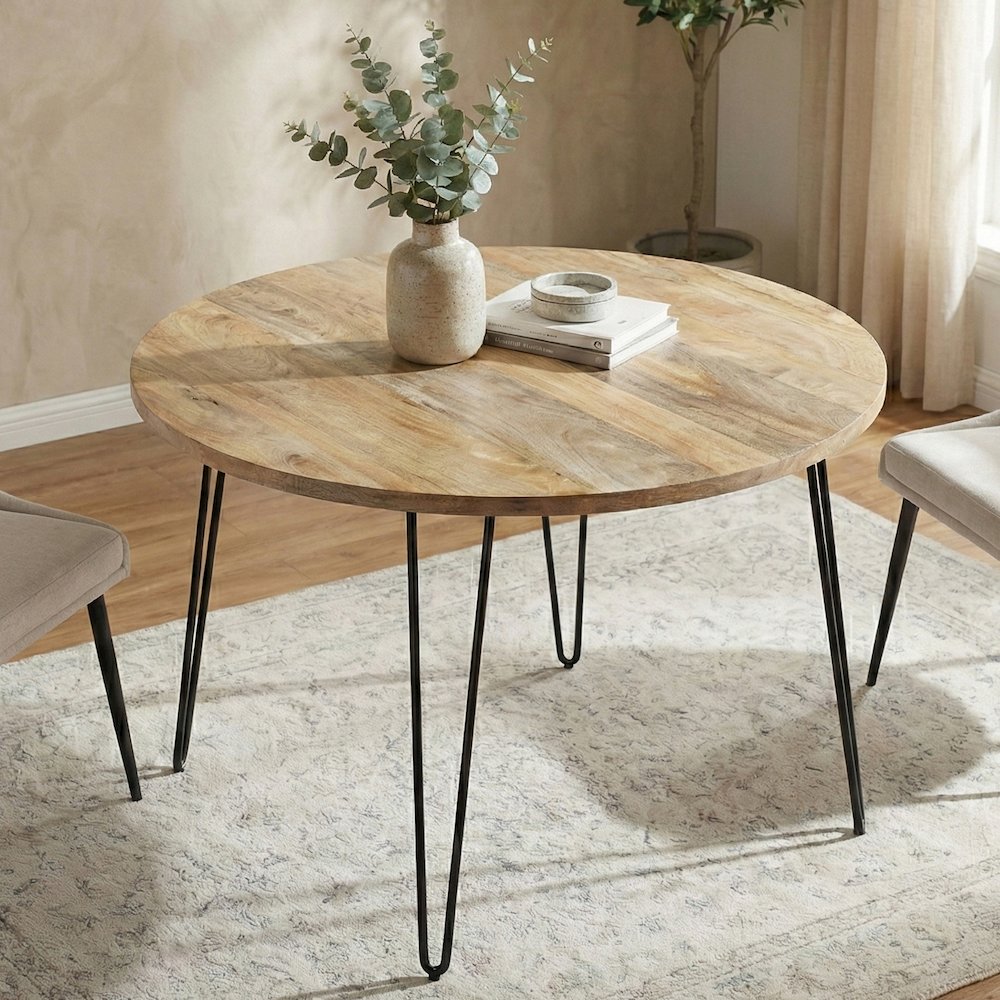 Hunter Solid Mango Wood 45 Inch Round Dining Table In Natural. Picture 4