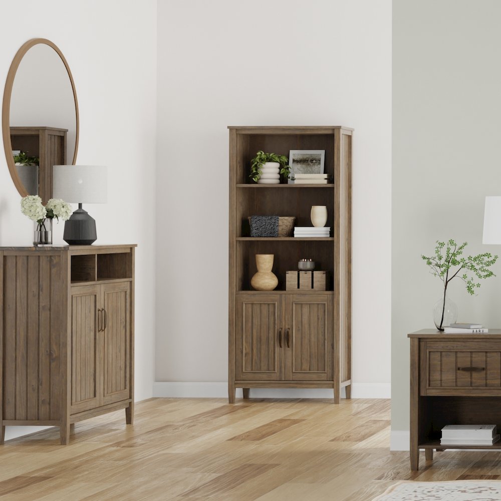 Lev Solid Wood Bookcase In Smoky Brown. Picture 5