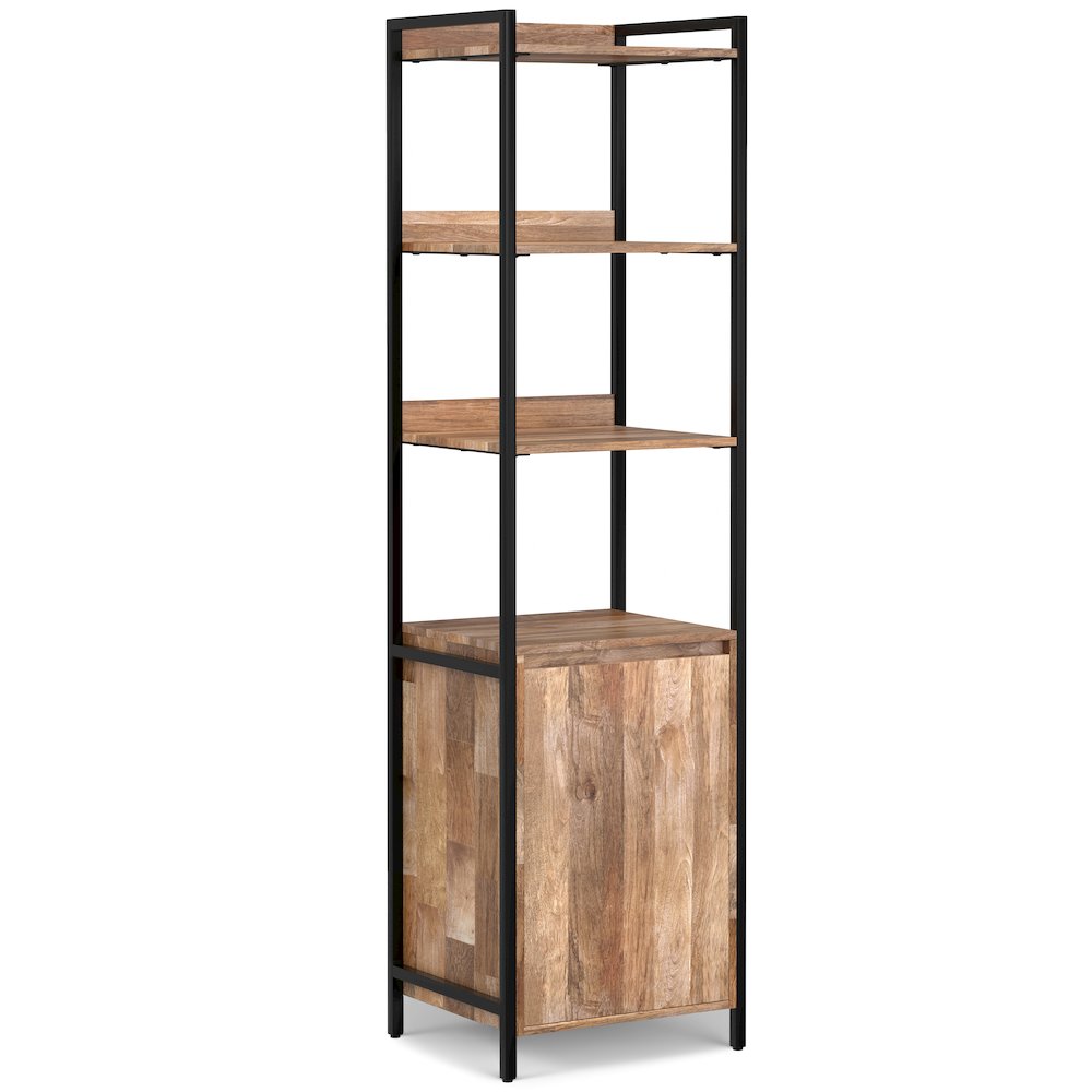 Kelsey SOLID MANGO WOOD Narrow Bookshelf with Cabinet in Natural. Picture 1