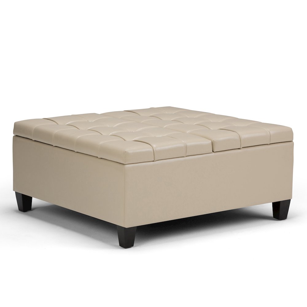 Harrison Coffee Table Storage Ottoman In Satin Cream Vegan Faux Leather. Picture 1