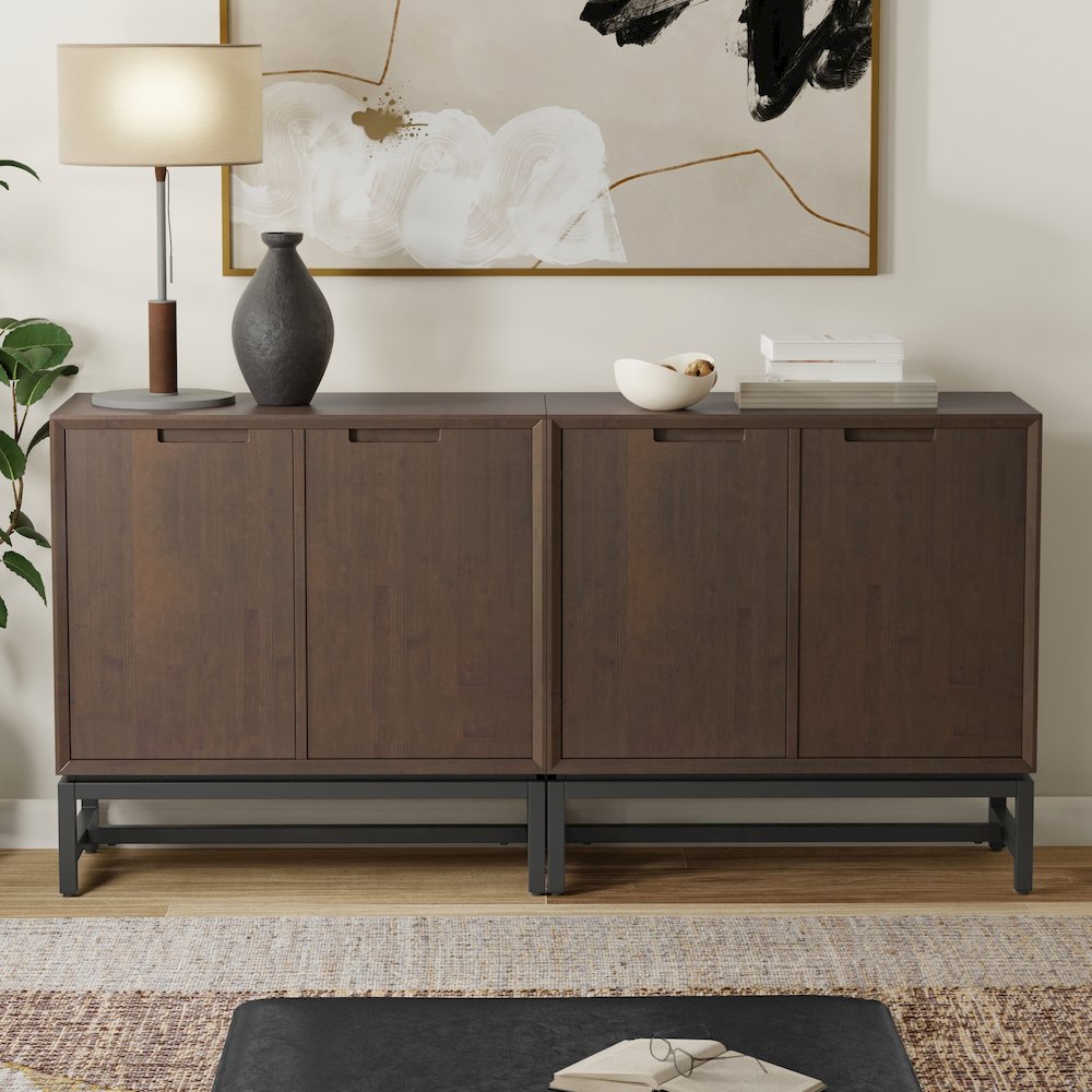 Banting Solid Wood 32 Inch Storage Cabinet In Walnut Brown (Set Of 2). Picture 7