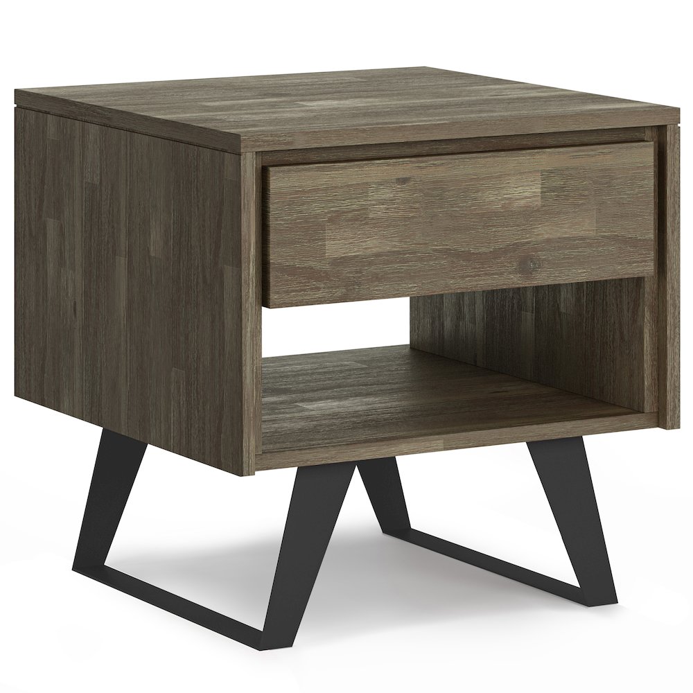 Lowry Solid Acacia Wood End Table In Distressed Grey. Picture 1