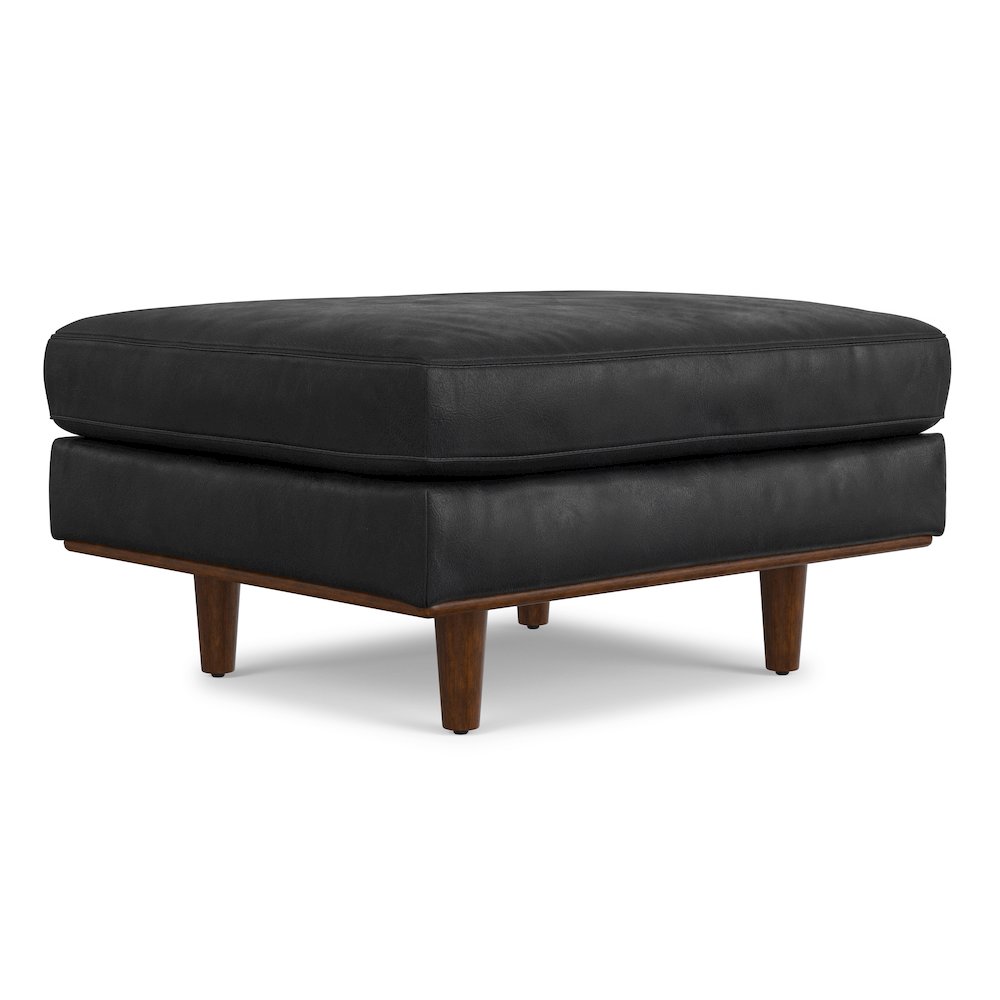 33 Inch Wide Mid-Century Modern Table Ottoman In Lead Black Genuine Leather. Picture 2
