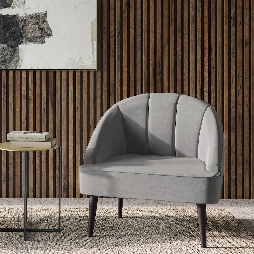 Harrah Accent Chair In Smoky Grey Velvet Fabric. Picture 5