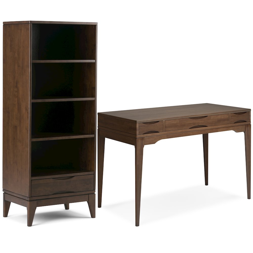 48 inch Wide Desk with 24 inch Wide Bookcase in Walnut Brown (Set of 2). Picture 1