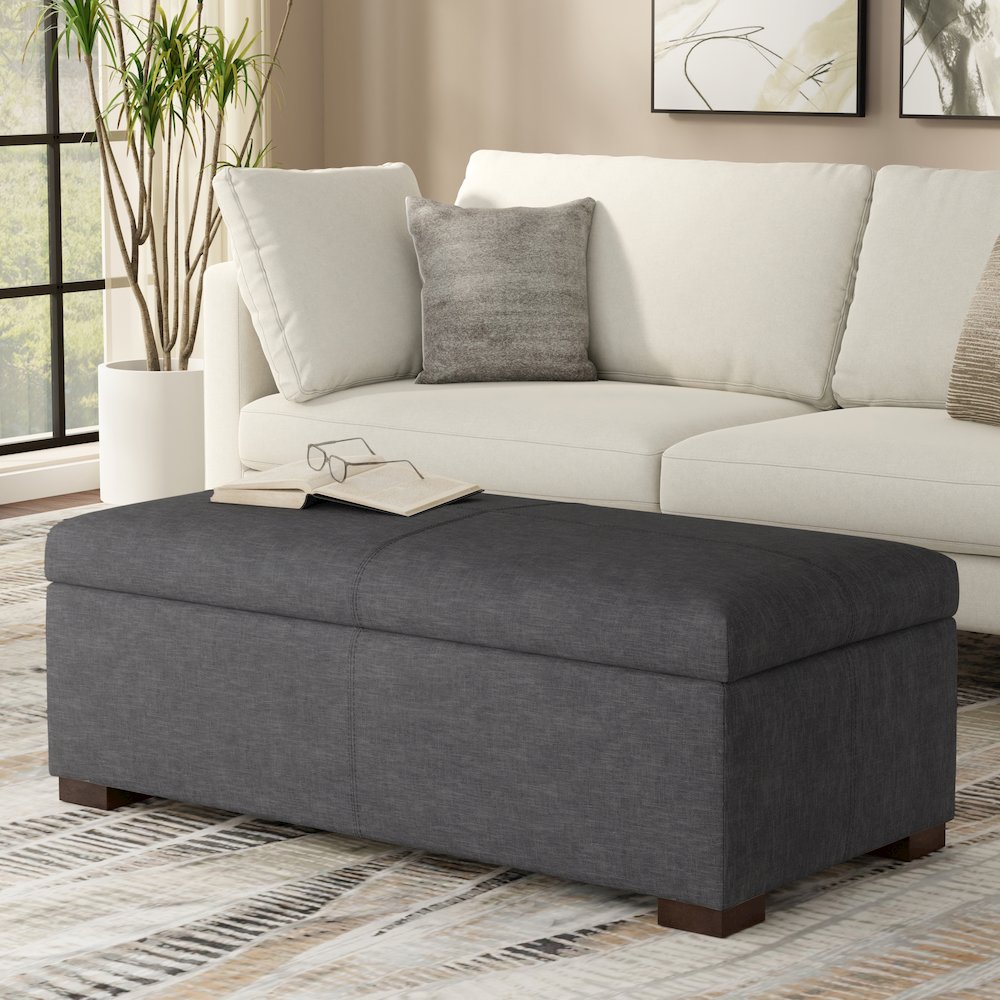 48 inch Wide Contemporary Rectangle Rectangular Storage Ottoman. Picture 7