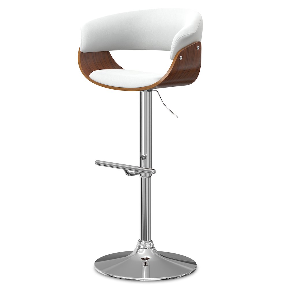 Sheldon Adjustable Swivel Bar Stool In White Vegan Faux Leather. Picture 1