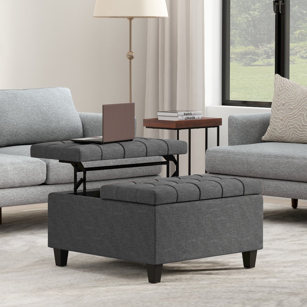 Harrison Small Square Coffee Table Storage Ottoman In Slate Grey. Picture 5