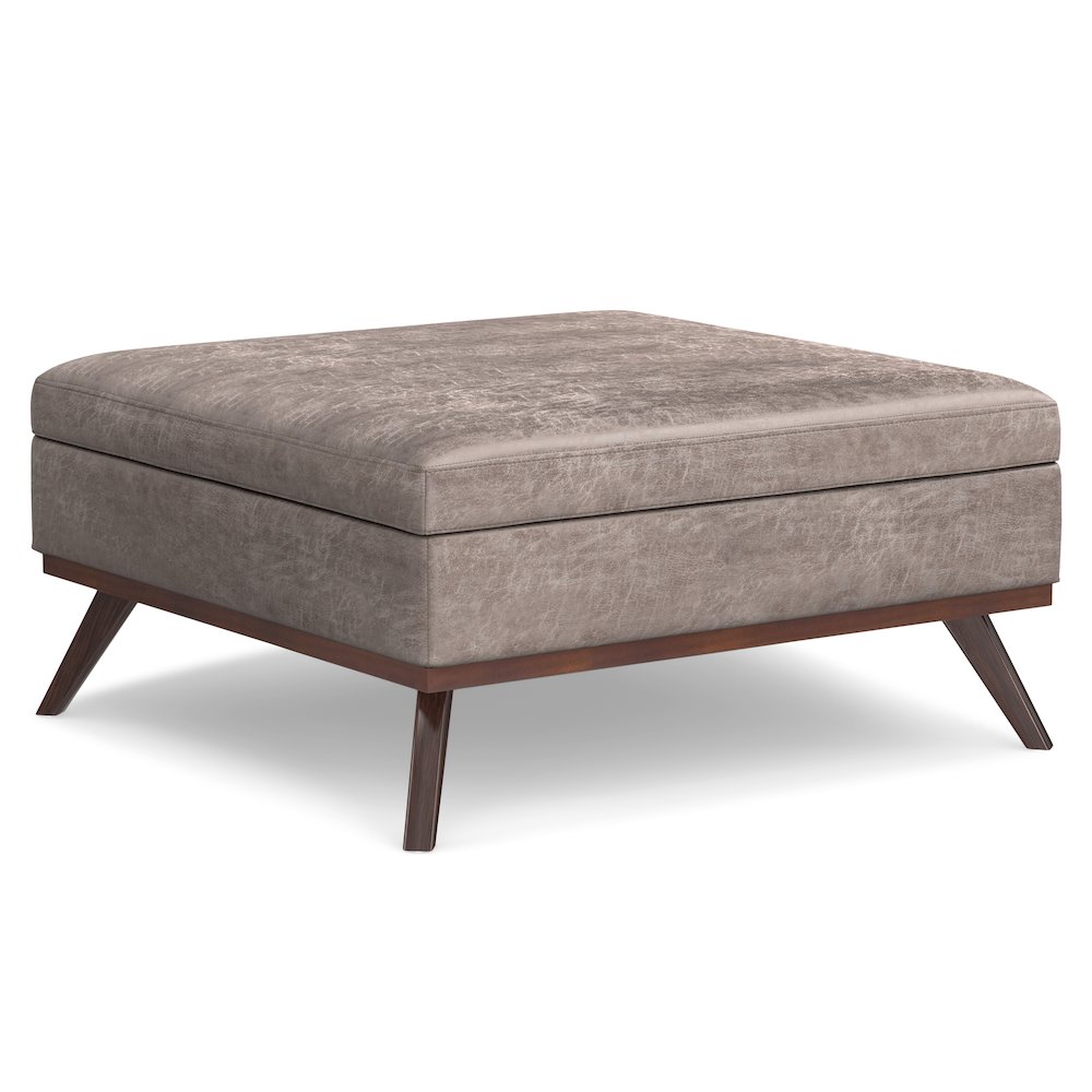 Coffee Table Storage Ottoman In Distressed Grey Taupe Vegan Faux Leather. Picture 1