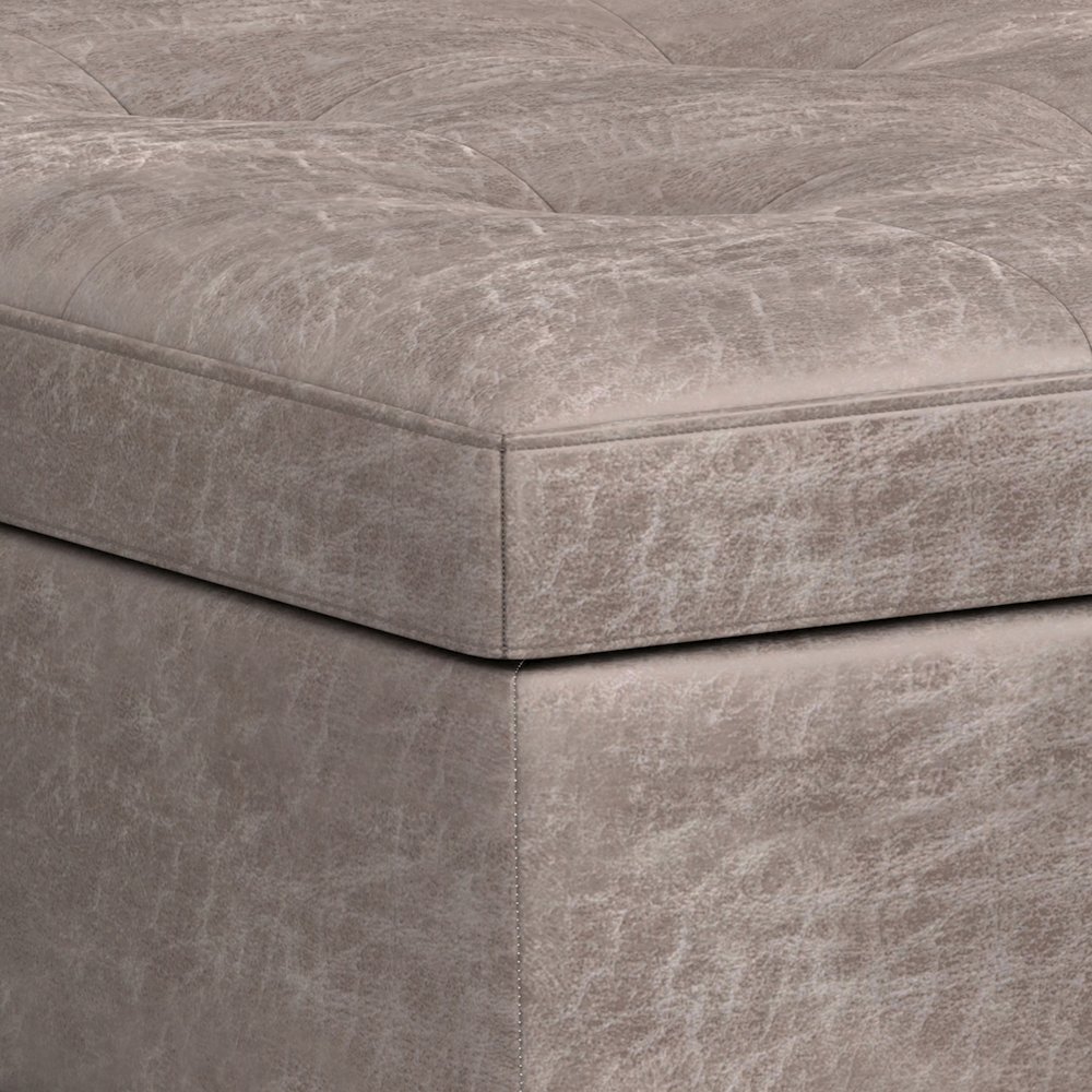 Square Coffee Table Storage Ottoman In Distressed Grey Taupe Vegan Faux Leather. Picture 3