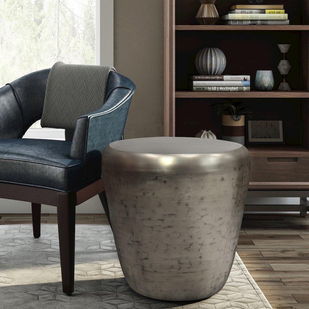 Garvy Metal Side Table In Antique Silver. Picture 5