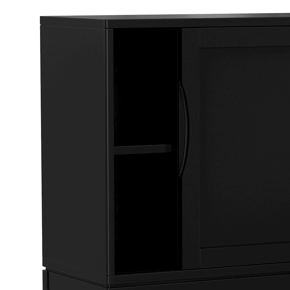 30 inch Wide Solid Hardwood Mid-Century Modern Low Storage Cabinet in Black. Picture 4
