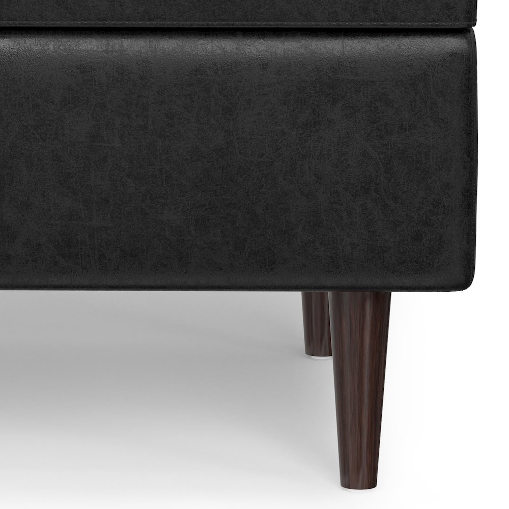 Small Coffee Table Storage Ottoman In Distressed Black Vegan Faux Leather. Picture 4