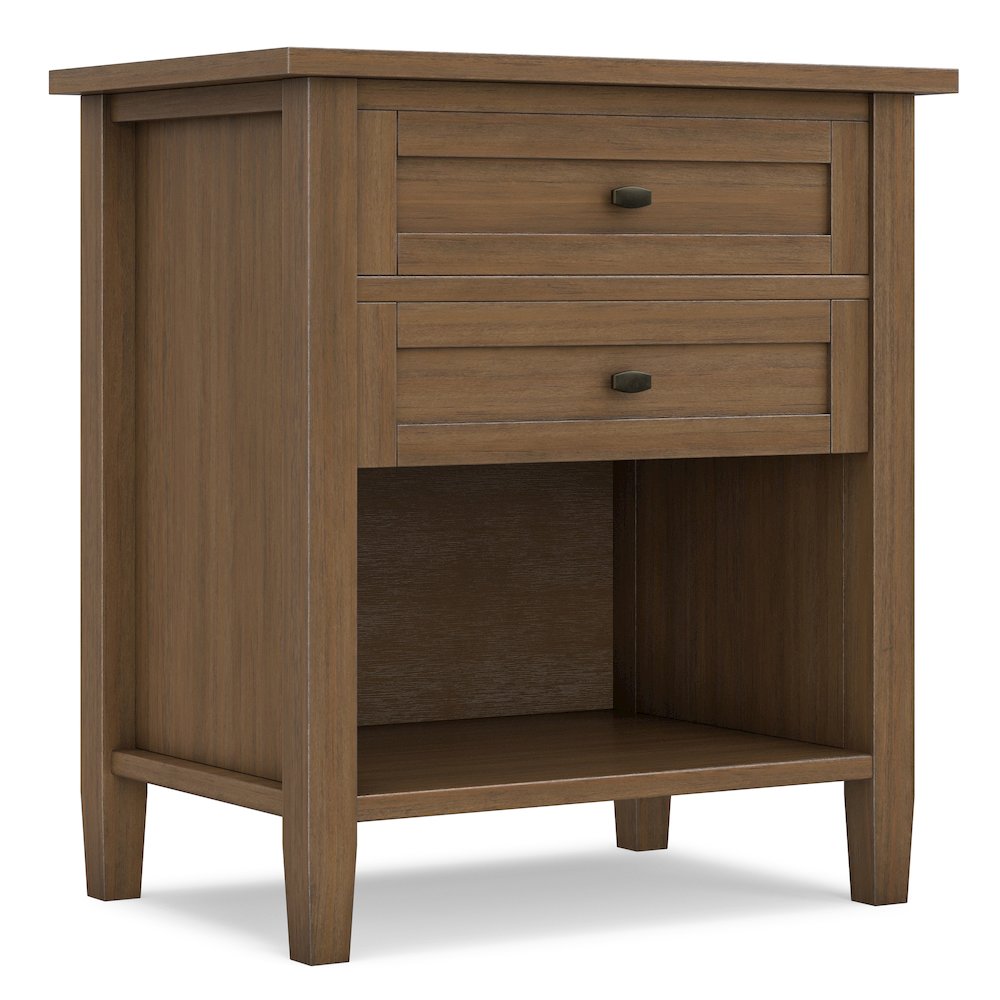 Solid Wood 24 inch Wide Transitional Nightstand in Rustic Natural Aged Brown. Picture 2