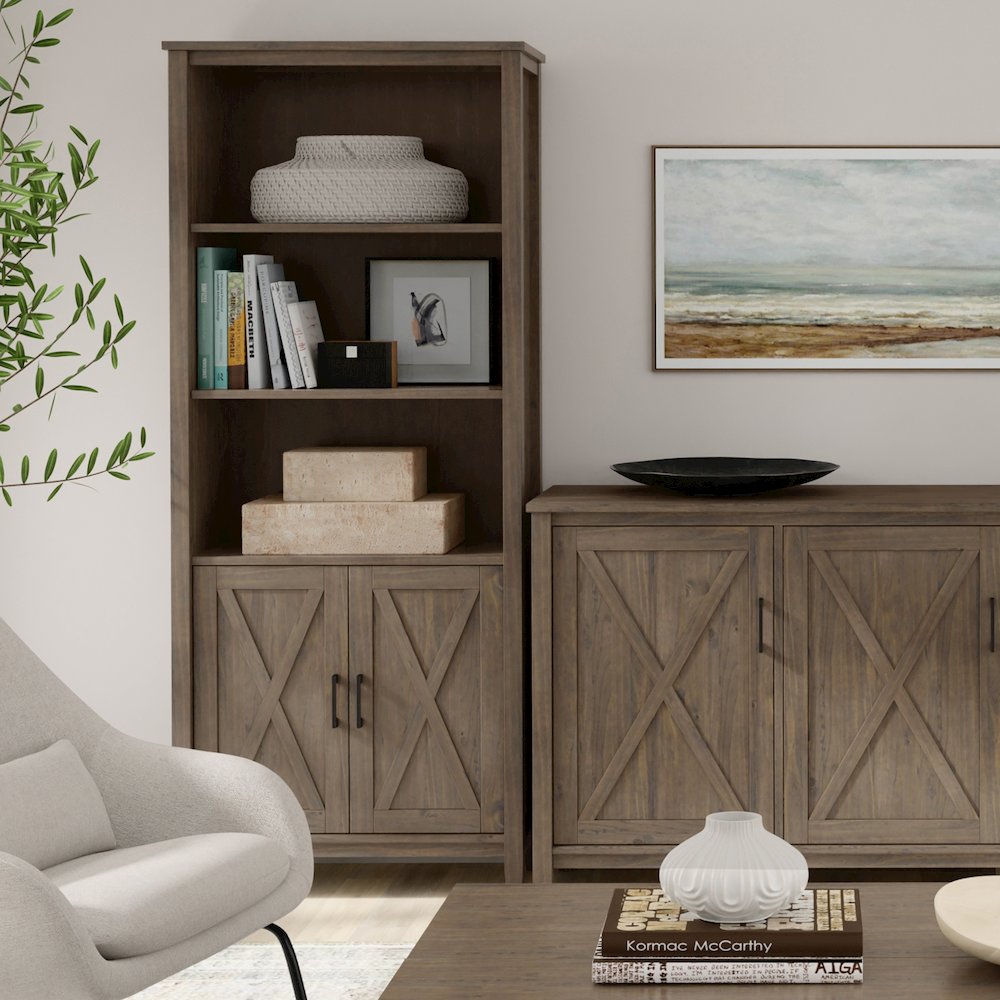 Ela Solid Wood Bookcase In Smoky Brown. Picture 5