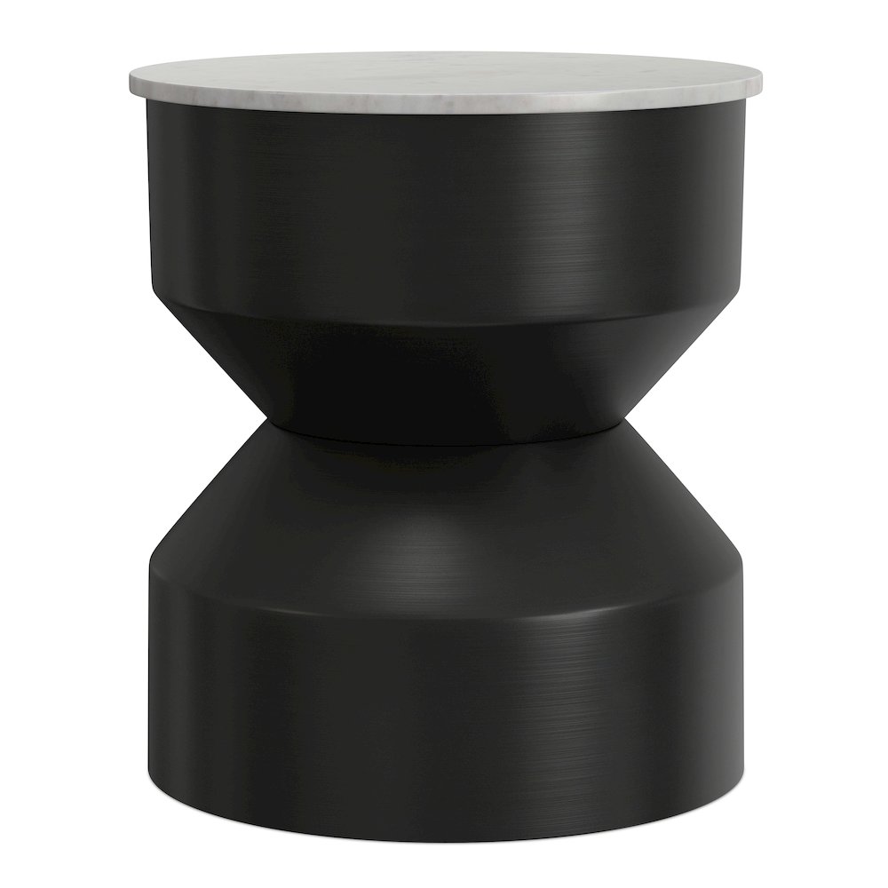 16 inch Wide Genuine Marble Top Modern Metal End Table in Black/White, Assembled. Picture 2