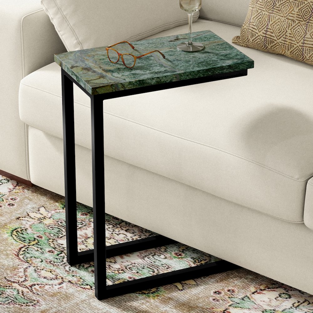 Skyler 18 inch Wide Industrial C Side Table in Green/Black Genuine Marble/Iron. Picture 6