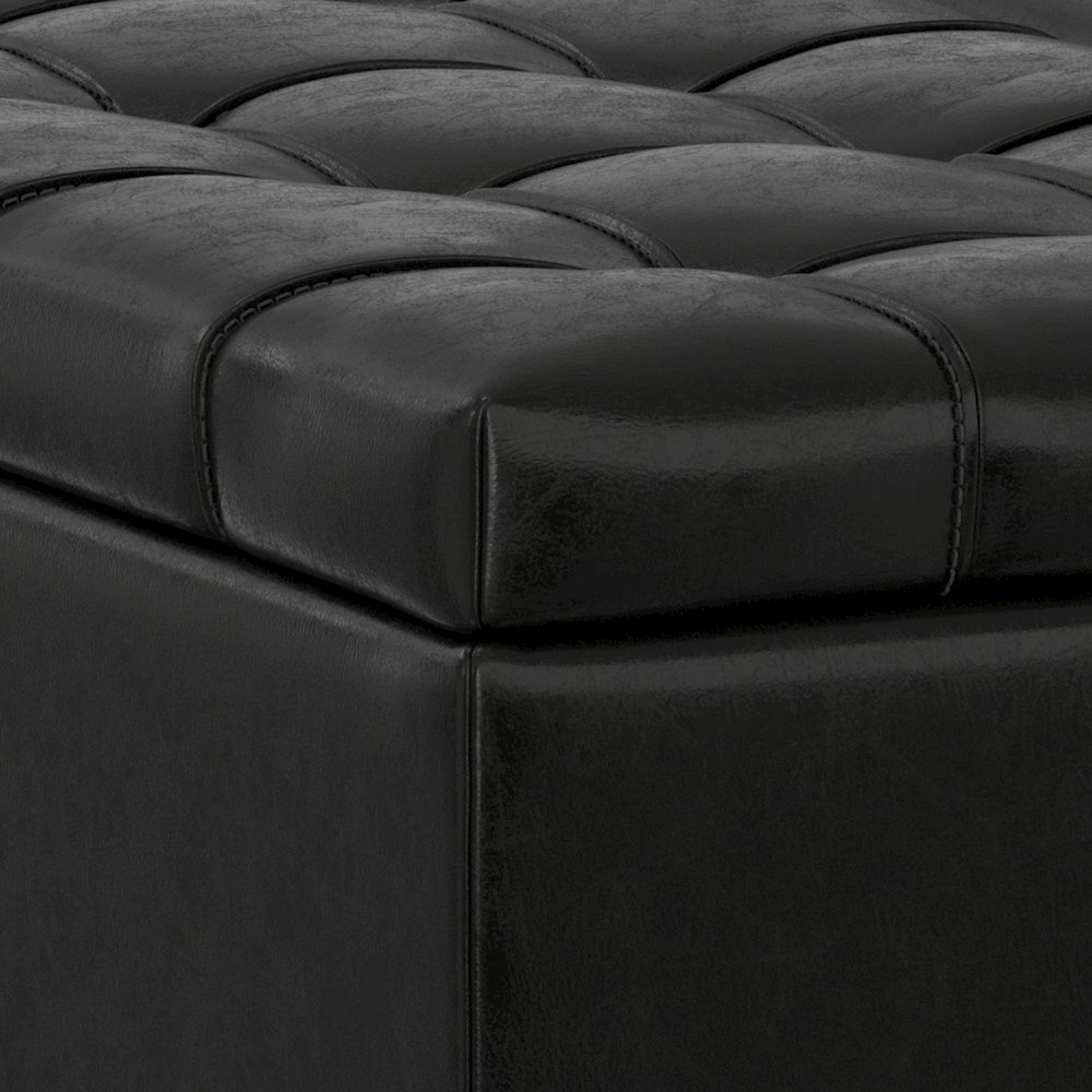 Mariah Lift Top Table Storage Ottoman in Midnight Black PU Black faux leather. Picture 12
