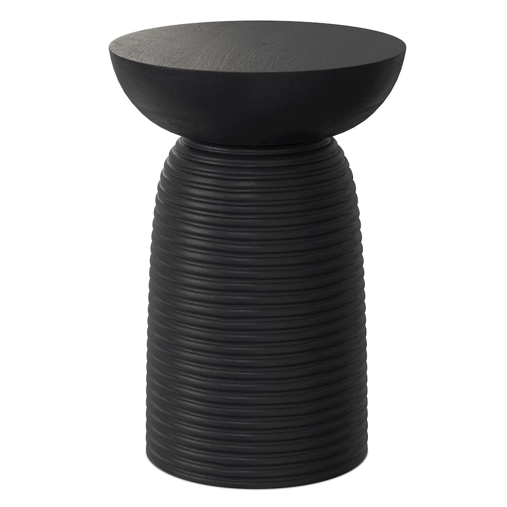 Boyd 13 inch Wide Solid Mango Contemporary Ribbed Accent Table in Black. Picture 1
