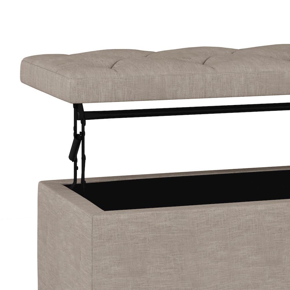 Hamilton Lift Top Rectangular Storage Ottoman in Natural Linen Look Fabric. Picture 7