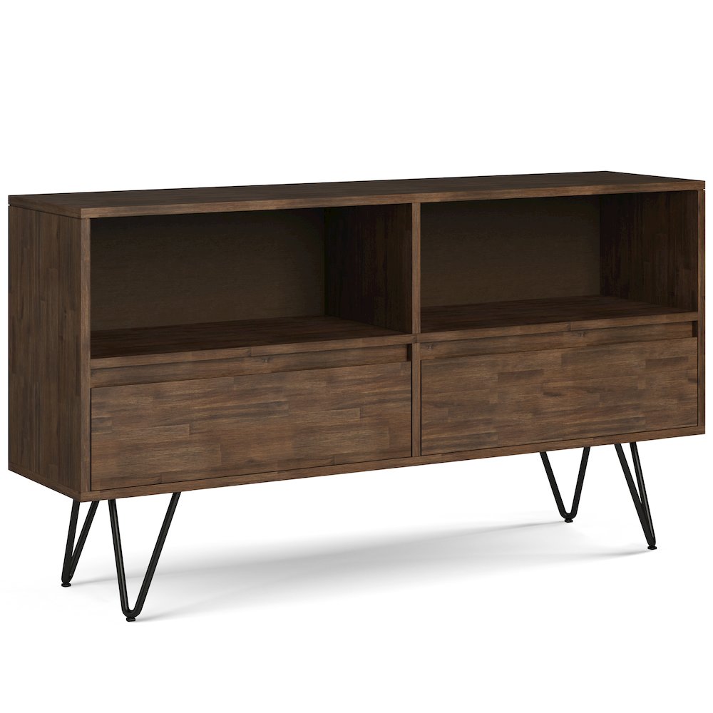 Chase Solid Acacia Wood Low Bookcase In Rustic Natural Aged Brown. Picture 1