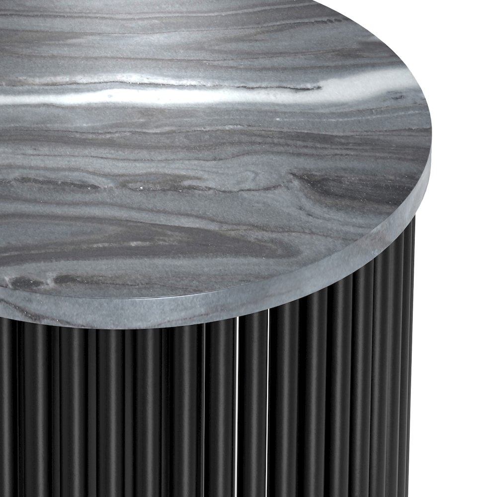 18in Wide Industrial Metal Accent Table in Black Genuine Marble and Black Metal. Picture 6