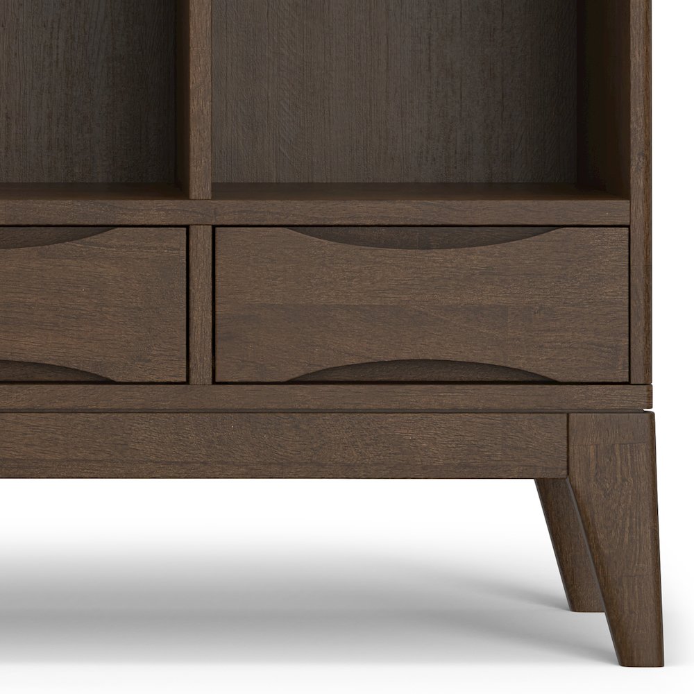 Harper SOLID HARDWOOD Low 6 Cube Storage with Drawers in Walnut Brown. Picture 8