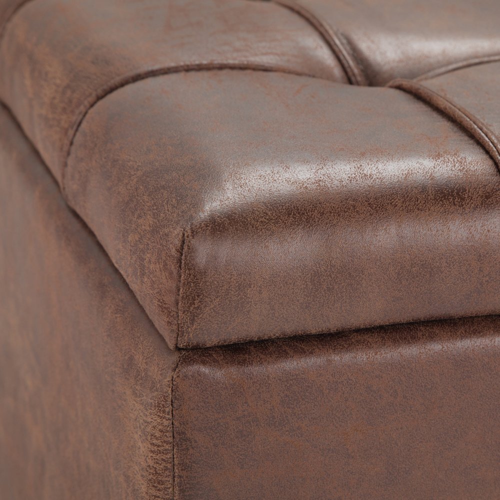 Coffee Table Storage Ottoman In Distressed Umber Brown Vegan Faux Leather. Picture 2