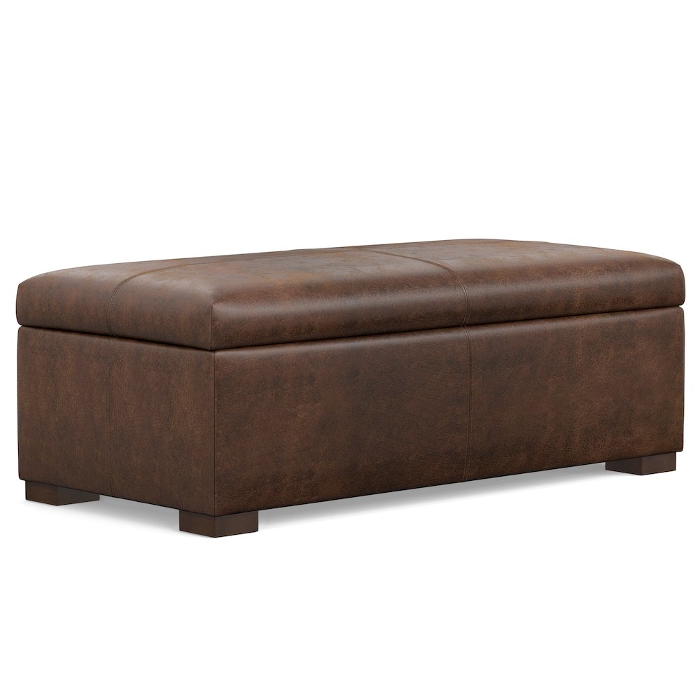 Gabbie Rectangular Storage Ottoman in Distressed Chestnut Brown. Picture 1
