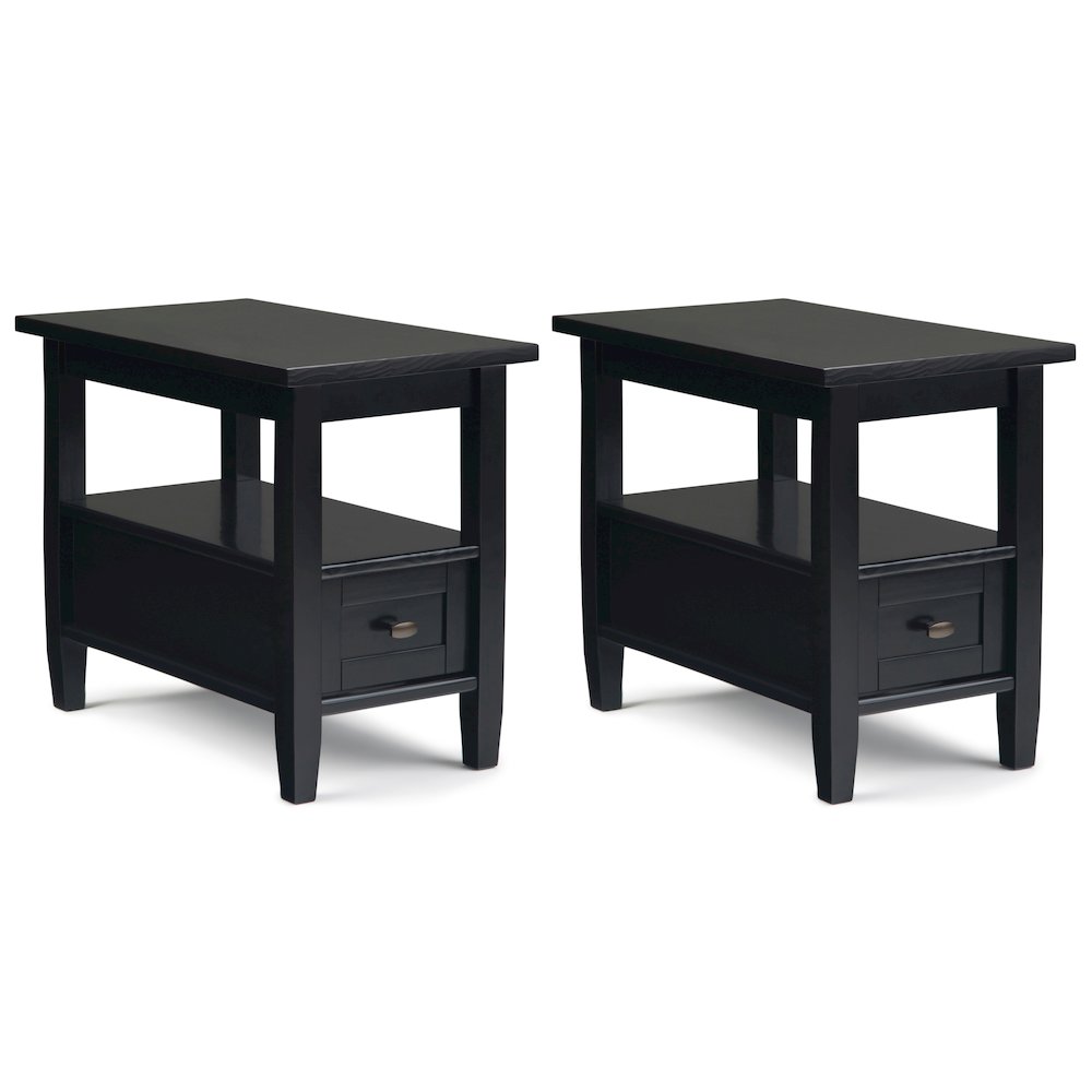 14 inch Solid Wood Transitional-Style Narrow End Table in Black (Set of 2). Picture 1