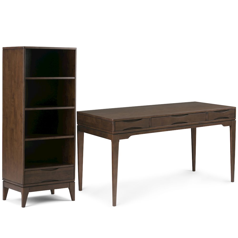 60 inch Wide Desk with 24 inch Wide Bookcase in Walnut Brown (Set of 2). Picture 1