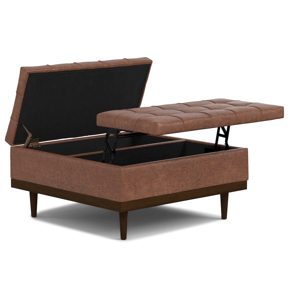 Mariah Lift Top Table Storage Ottoman in Distressed Saddle Brown. Picture 6