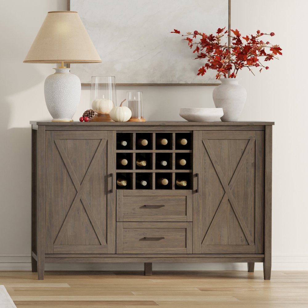 Ela Solid Wood Sideboard With Wine Storage In Smoky Brown. Picture 5