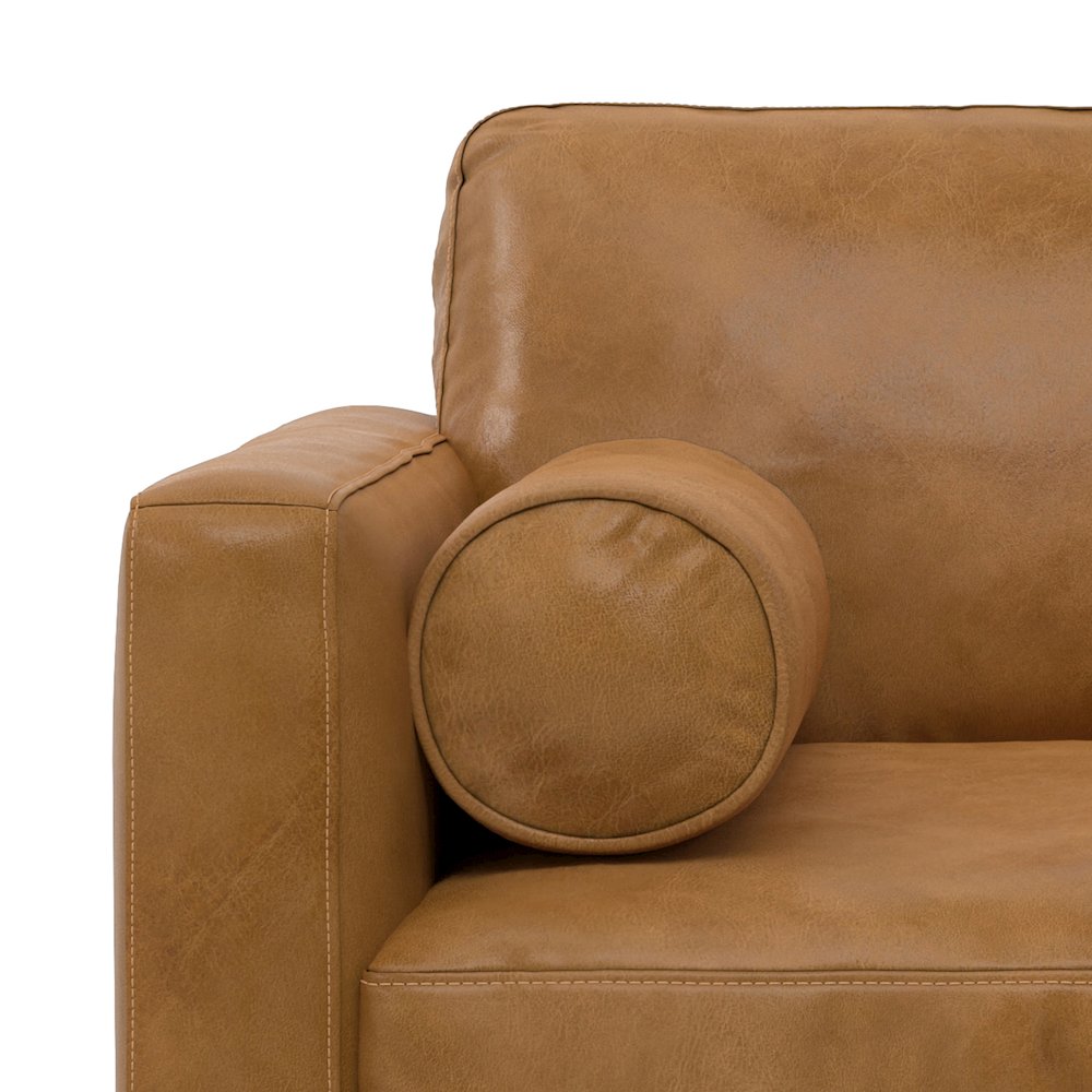 43 Inch Wide Mid-Century Modern Accent Chair In Sienna Top Grain Genuine Leather. Picture 4
