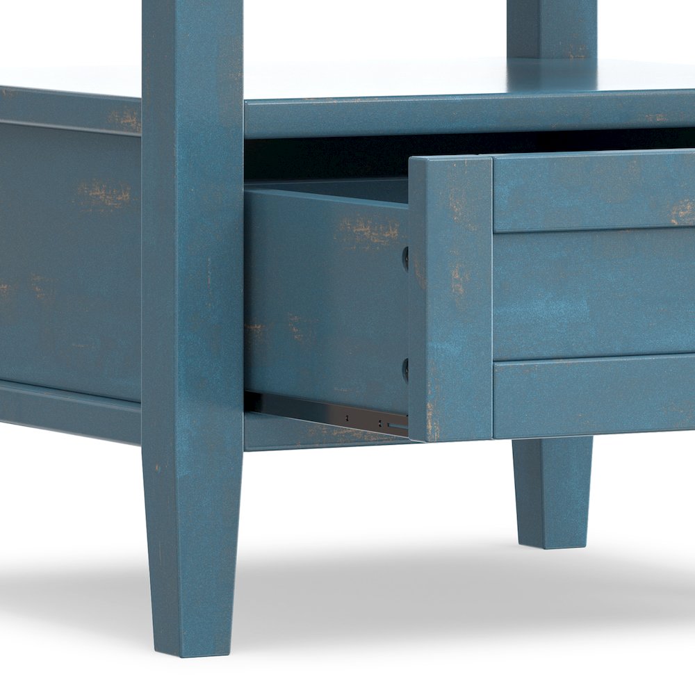 Solid Wood 20 inch Wide Transitional End Table in Distressed Coastal Blue. Picture 4