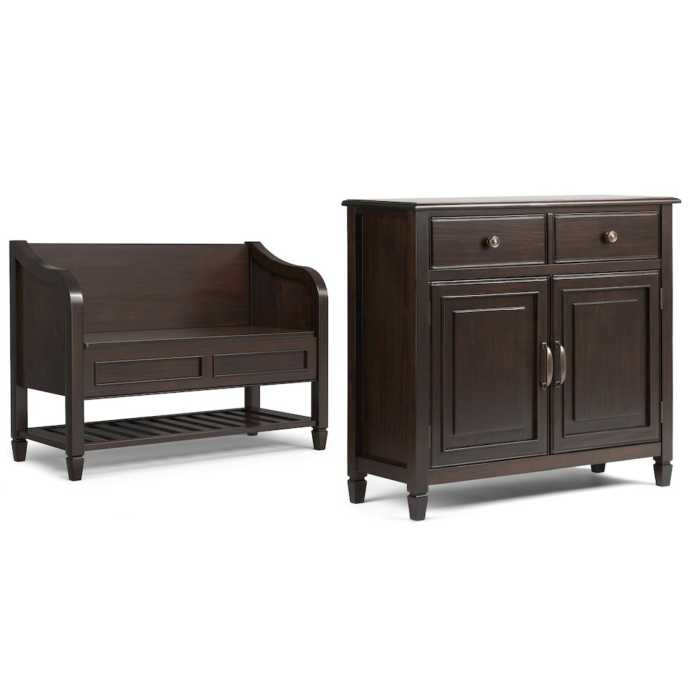 42"W Storage Bench with Shelf and 40"W Storage Cabinet in Dark Chestnut Brown. Picture 1