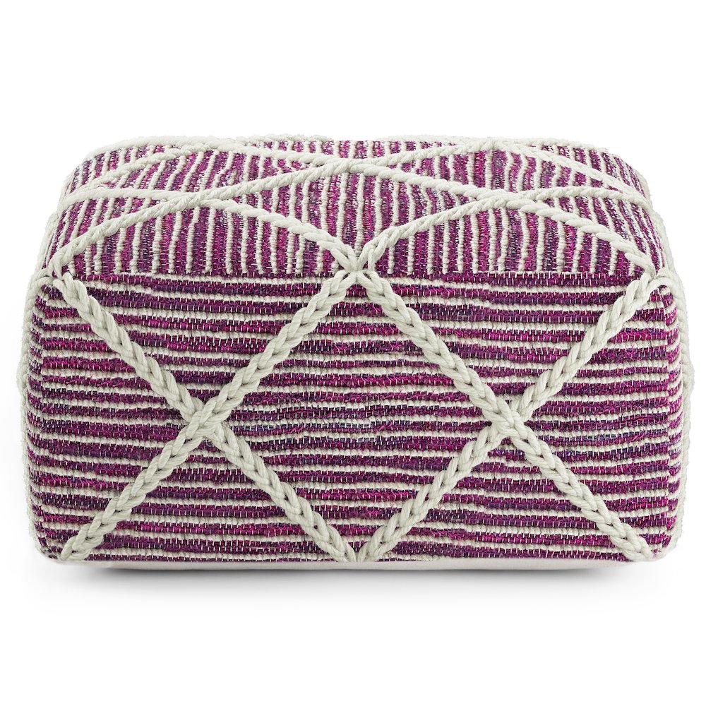 Cowan Square Pouf in Magenta and Natural Handloom Woven. Picture 2