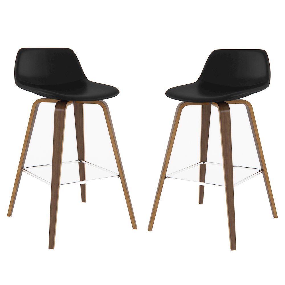 Randolph Bentwood Counter Height Stool (Set Of 2) In Black Vegan Faux Leather. Picture 1