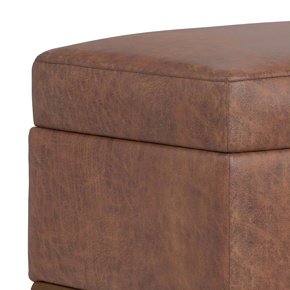 Small Storage Ottoman In Distressed Saddle Brown Vegan Faux Leather. Picture 2