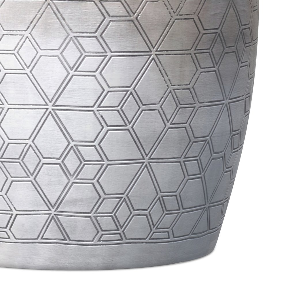 15"W Boho Geometric Pattern Metal Accent Table in Antique Silver Iron, Assembled. Picture 5