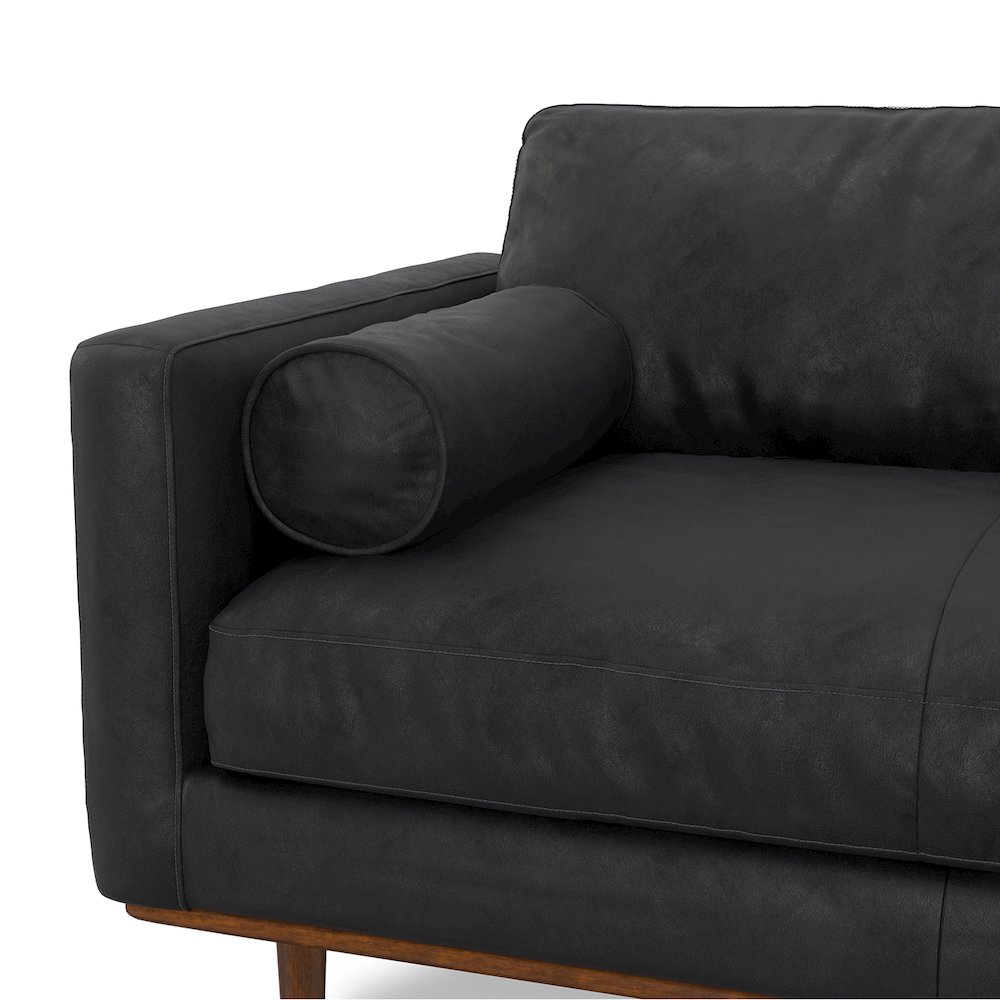 Morrison 89 Inch Wide Mid-Century Modern Sofa In Lead Black Genuine Leather. Picture 4