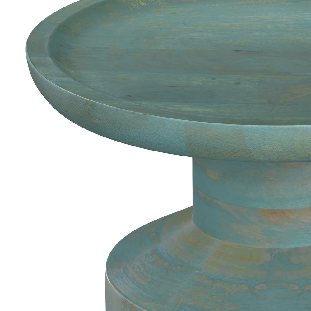 Haynes 16 Inch Wide Solid Mango Boho Accent Table In Teal Wash. Picture 4