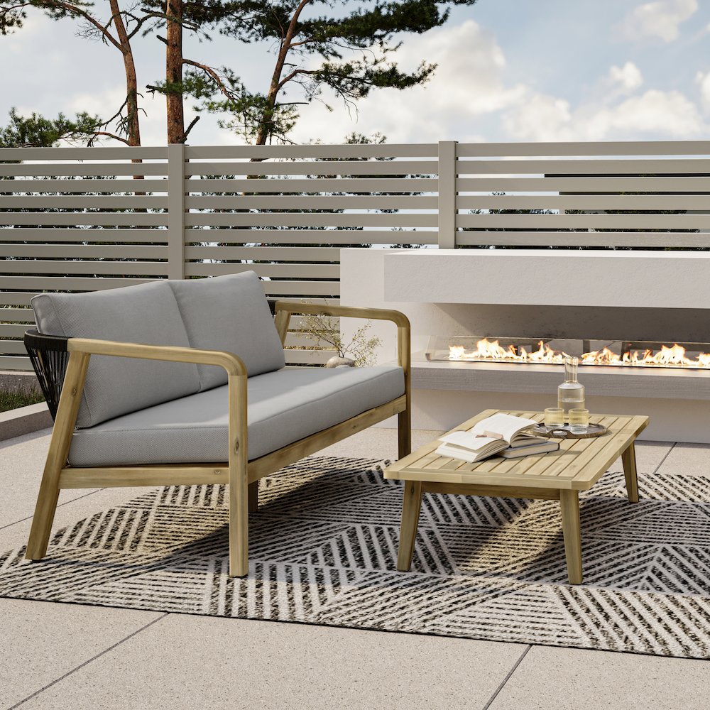 Palmetto Solid Acacia Wood Outdoor Coffee Table In Light Teak. Picture 5