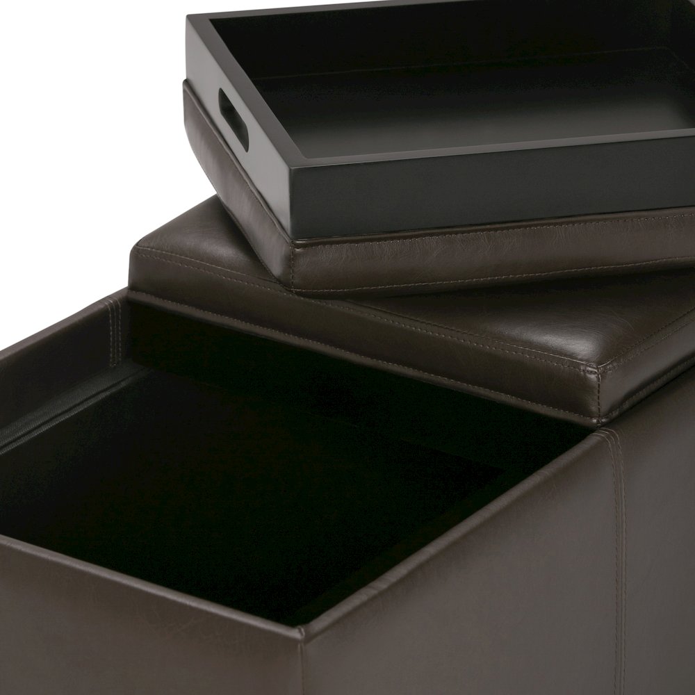 Avalon Storage Ottoman In Chocolate Brown Vegan Faux Leather. Picture 4